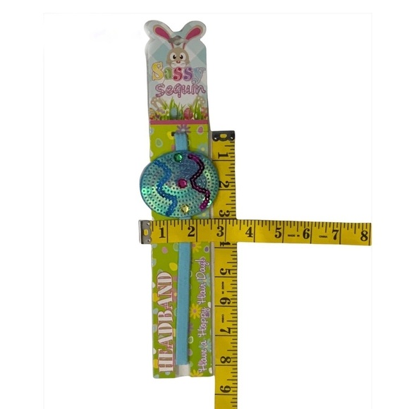 Sassy Sequin Easter Headband Elasticized Band Easter Egg Blue - Picture 6 of 10